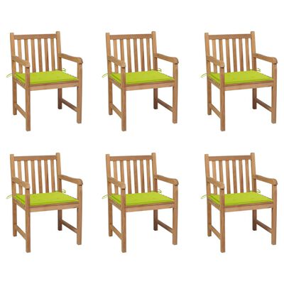 vidaXL Καρέκλες Κήπου 6 τεμ. από Μασίφ Ξύλο Teak με Ανοιχτόχρωμα Πράσινα Μαξιλάρια