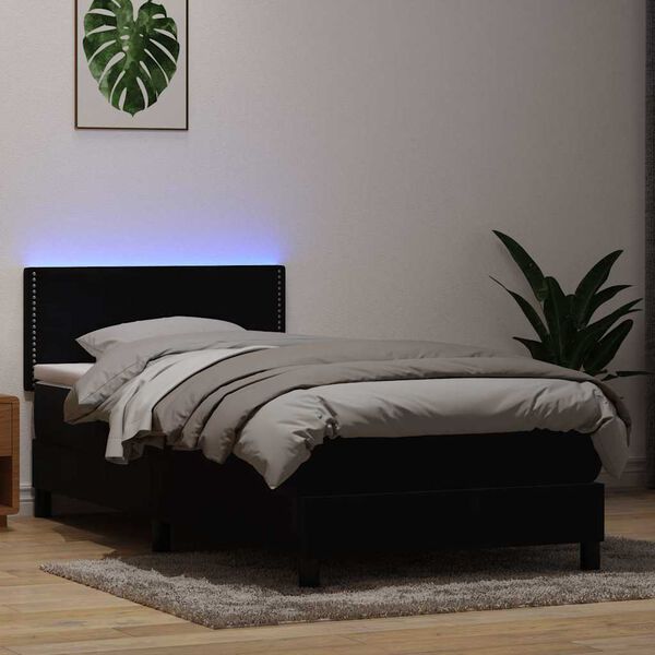 vidaXL &Kappa;&rho;&epsilon;&beta;ά&tau;&iota; Boxspring &mu;&epsilon; &Sigma;&tau;&rho;ώ&mu;&alpha; & LED &Mu;&alpha;ύ&rho;&omicron; 80x220 &epsilon;&kappa;. &Beta;&epsilon;&lambda;&omicron;ύ&delta;&iota;&nu;&omicron;