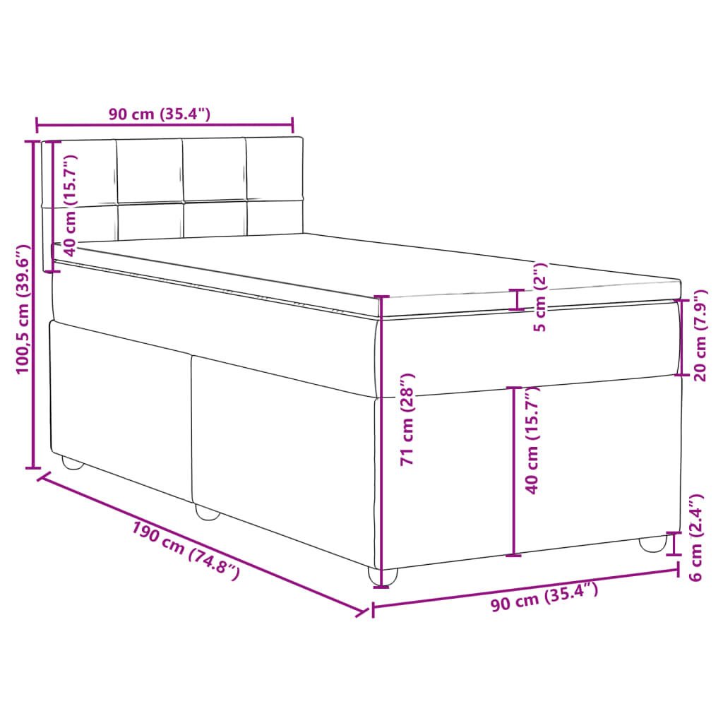 vidaXL Κρεβάτι Boxspring με Στρώμα Σκούρο Γκρι 90x190 εκ. Υφασμάτινο