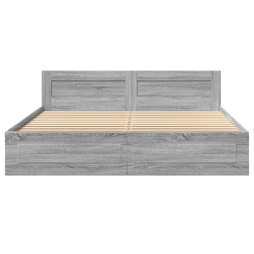 vidaXL Πλαίσιο Κρεβατιού με Κεφαλάρι Γκρι Sonoma 180x200εκ. Επεξ. Ξύλο