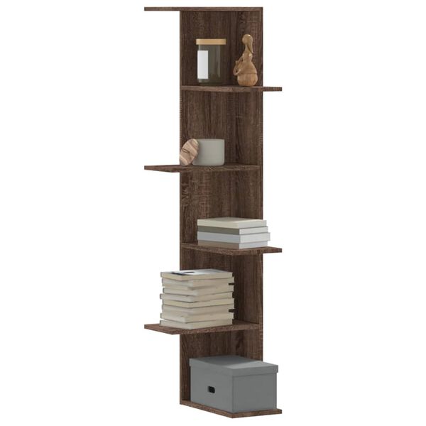 vidaXL Γωνιακή Ραφιέρα Τοίχου Καφέ Δρυς 36,5x36,5x140 εκ. Επεξ. Ξύλο