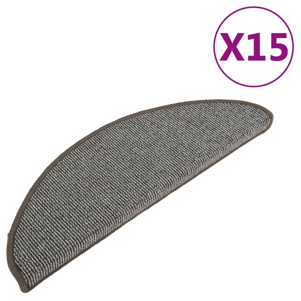 vidaXL Πατάκια Σκαλιών 15 τεμ. Γκρι Ημίστρογγυλά Μεγάλα 65x21x4 εκ.