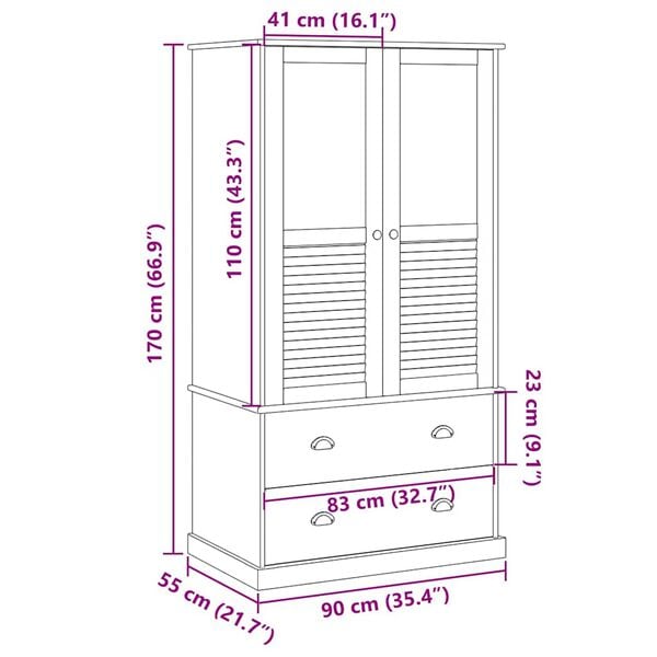 vidaXL Ντουλάπα VIGO 90 x 55 x 170 εκ. από Μασίφ Ξύλο Πεύκου