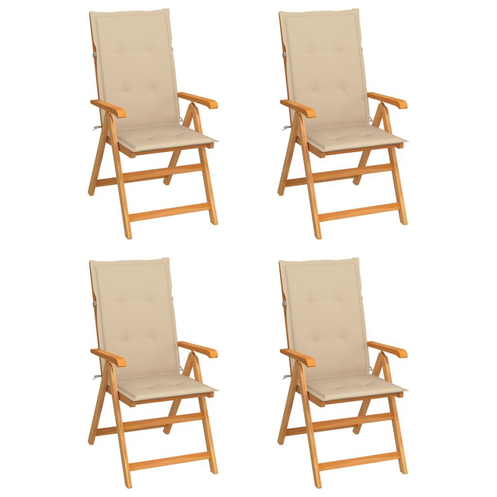 vidaXL Καρέκλες Κήπου 4 Τεμαχίων από Μασίφ Ξύλο Teak με Μπεζ Μαξιλάρια