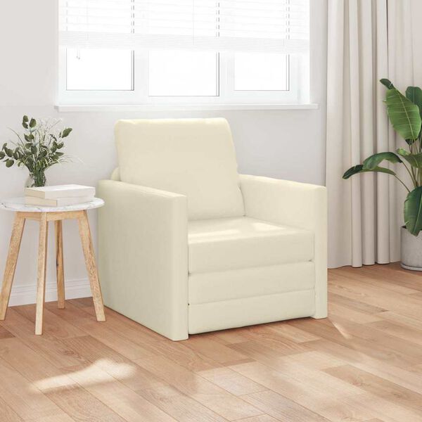 vidaXL Καναπές-Κρεβάτι Δαπέδου 2 σε 1 Κρεμ 112x174x55 εκ. Συνθ. Δέρμα
