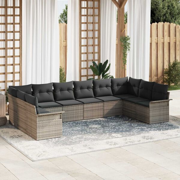 vidaXL Σετ Καναπέ Κήπου με μαξιλάρι 10 pcs Γκρι Πολυ ράταν