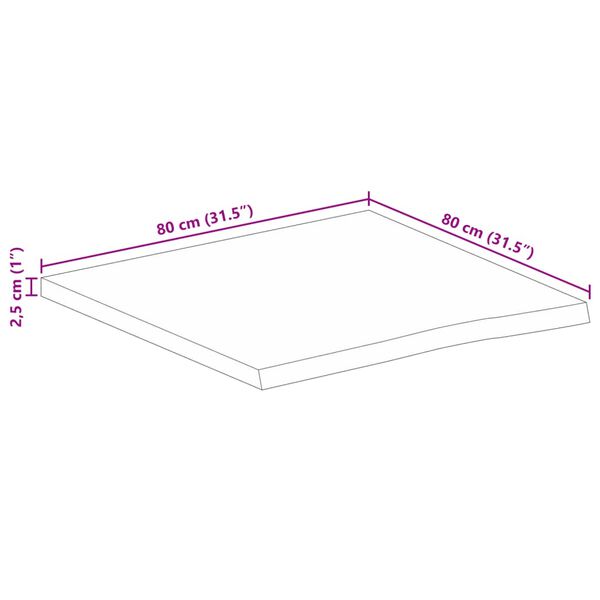vidaXL Επιφάνεια Τραπεζιού 80x80x2,5 εκ. Live Edge Μασίφ Ξύλο Μάνγκο