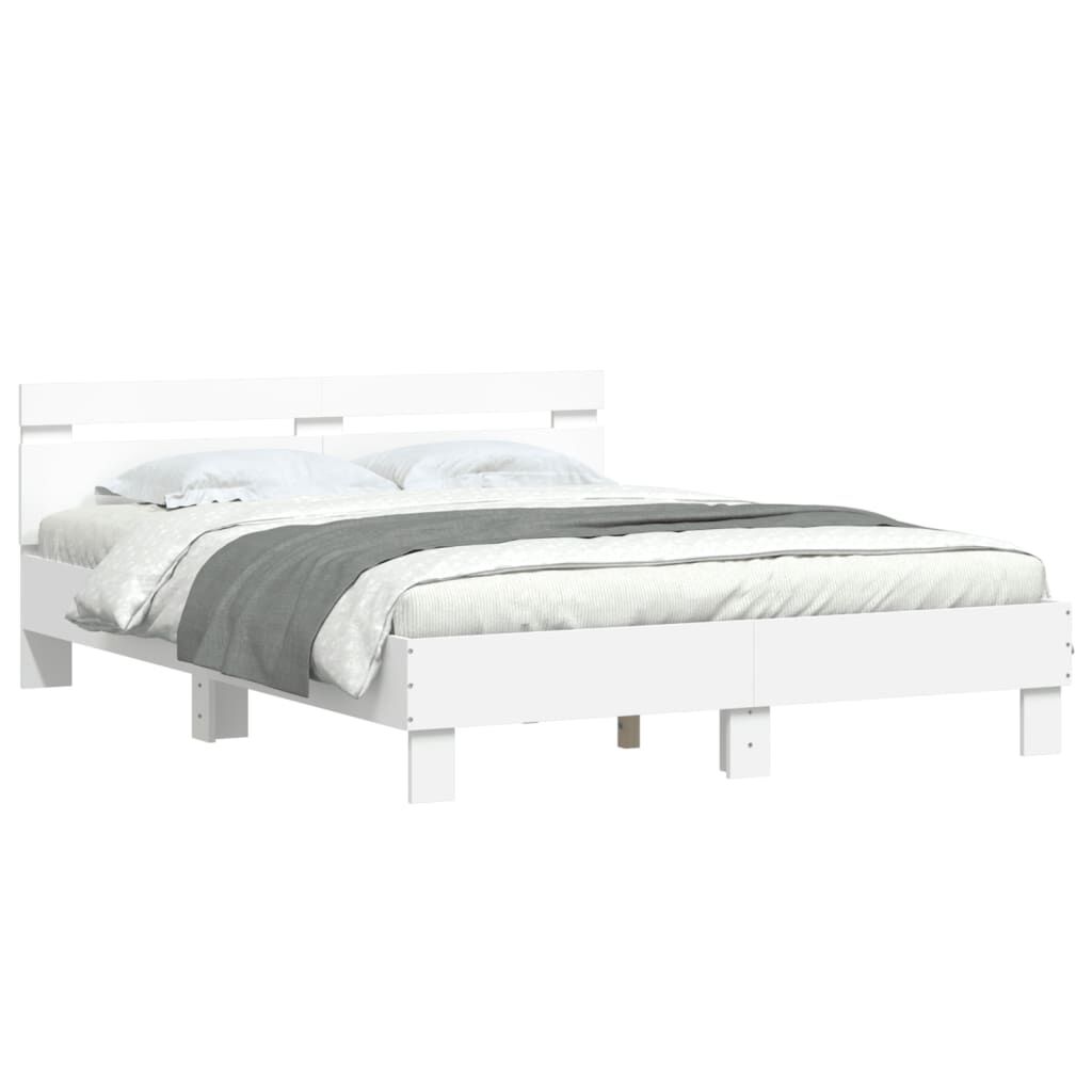 vidaXL Πλαίσιο Κρεβατιού με Κεφαλάρι Λευκό 150x200 εκ Επεξεργ. Ξύλο