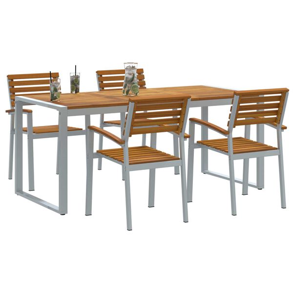 vidaXL Σέτ φαγητού για κήπο 5 pcs Γκρι και καφέ Μασίφ ξύλο ακακίας