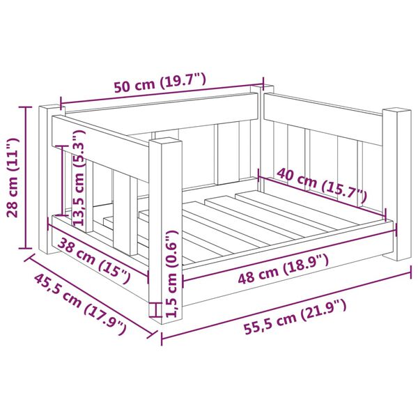 vidaXL Κρεβάτι Σκύλου 55,5 x 45,5 x 28 εκ. από Μασίφ Ξύλο Πεύκου