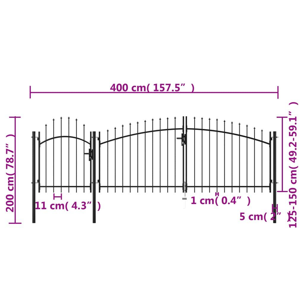 vidaXL Καγκελόπορτα Μαύρη 2 x 4 μ. Ατσάλινη