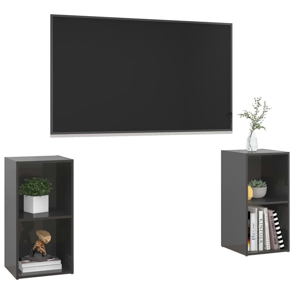 vidaXL Έπιπλα Τηλεόρασης 2 τεμ. Γυαλ. Γκρι 72x35x36,5 εκ. Επεξ. Ξύλο
