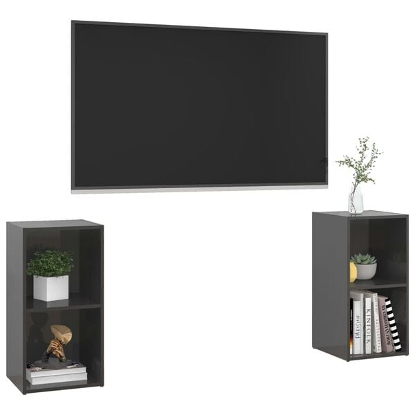 vidaXL Έπιπλα Τηλεόρασης 2 τεμ. Γυαλ. Γκρι 72x35x36,5 εκ. Επεξ. Ξύλο