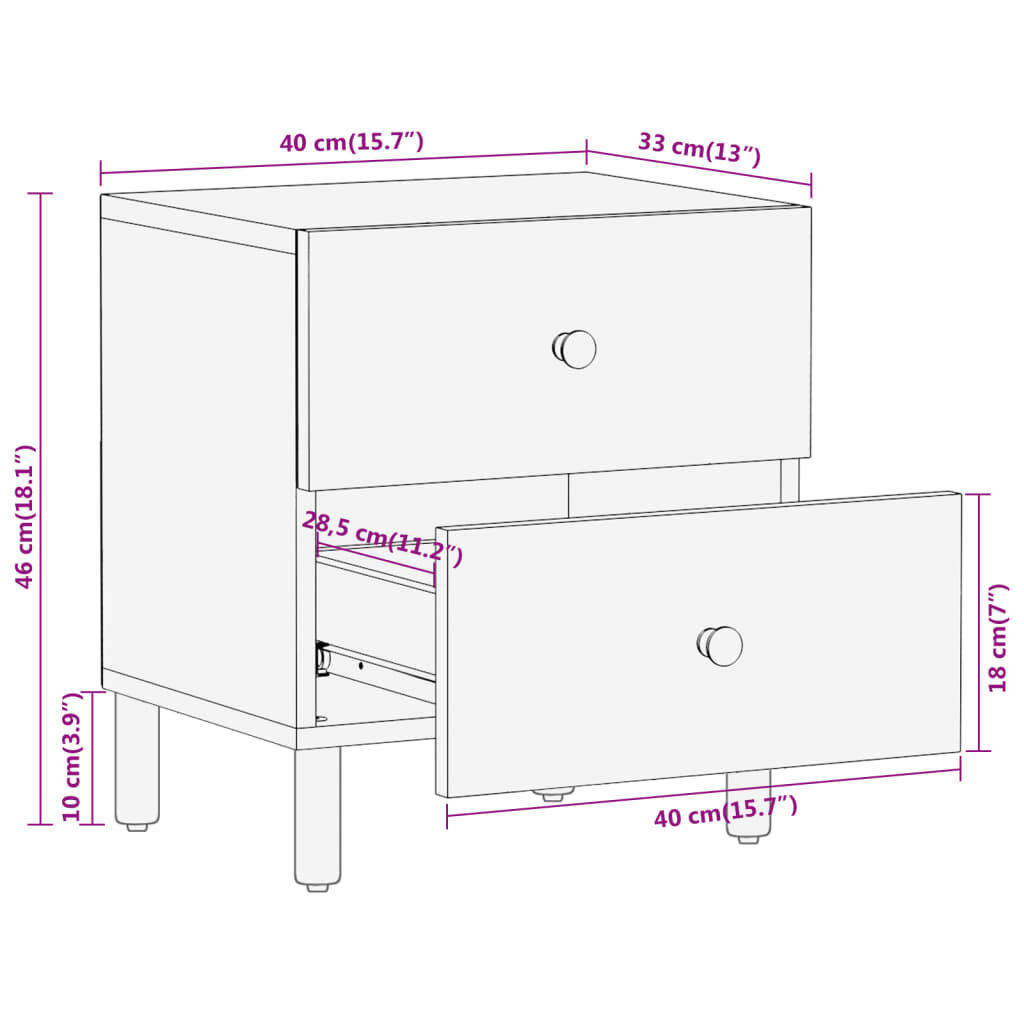 vidaXL Κομοδίνο 40 x 33 x 46 εκ. από Μασίφ Ξύλο Μάνγκο