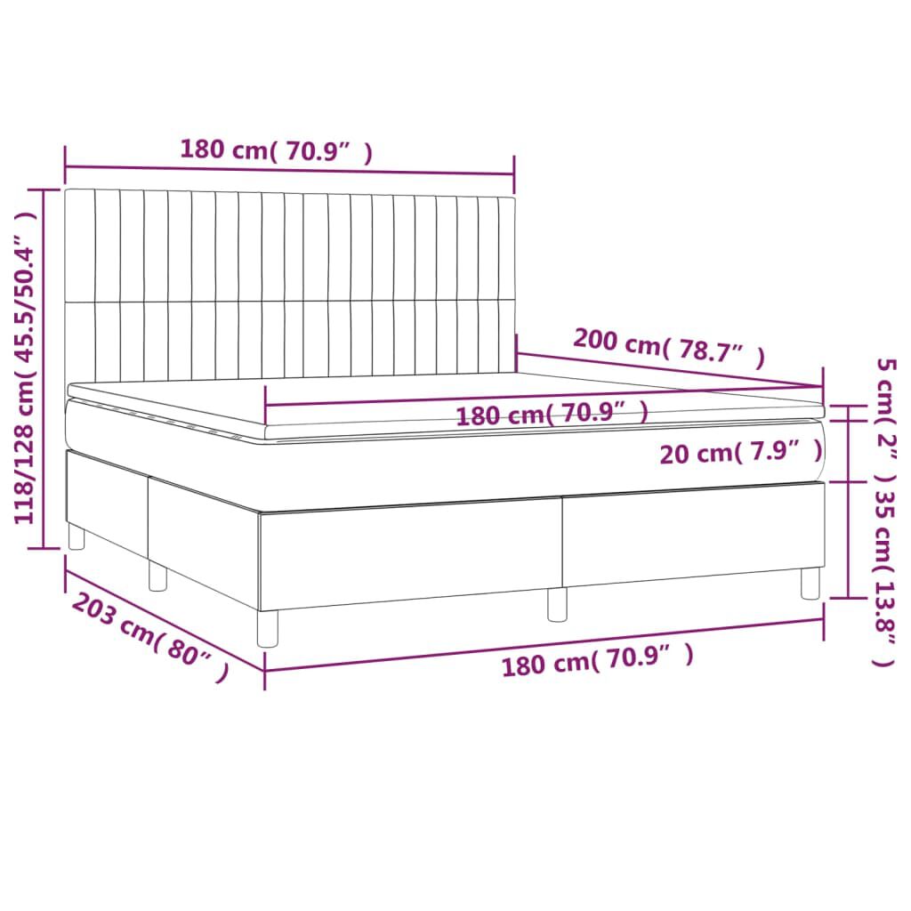 vidaXL Κρεβάτι Boxspring με Στρώμα & LED Σκ. Μπλε 180x200εκ. Βελούδινο