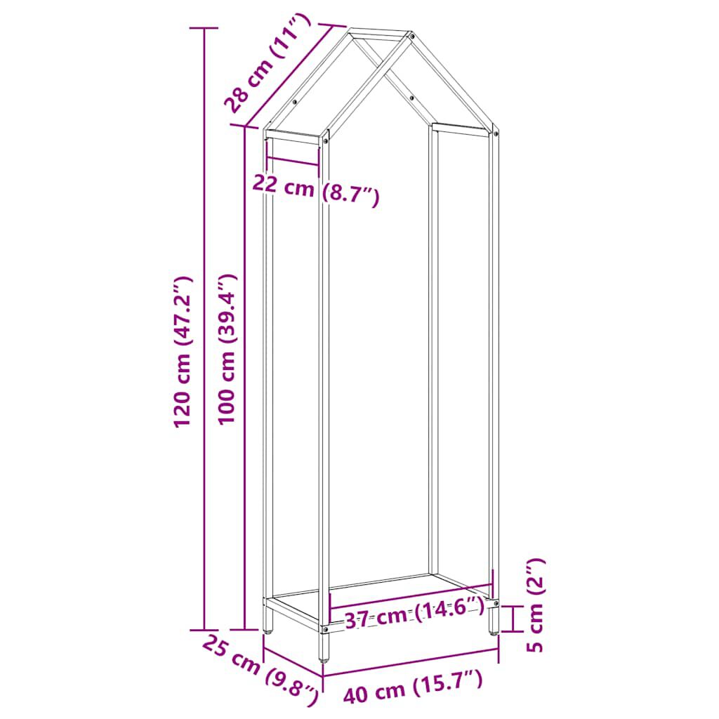 vidaXL Ράφι για καυσόξυλα Λευκό 40x25x120 cm Ατσάλι ψυχρής έλασης
