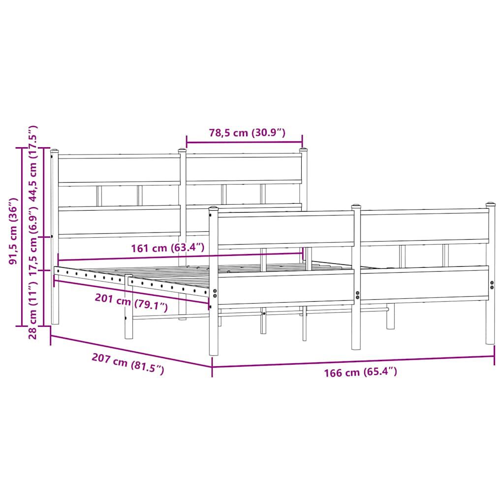 vidaXL Σκελετός Κρεβ. Χωρίς Στρώμα Καφέ Δρυς 160x200 εκ. Μεταλλικό