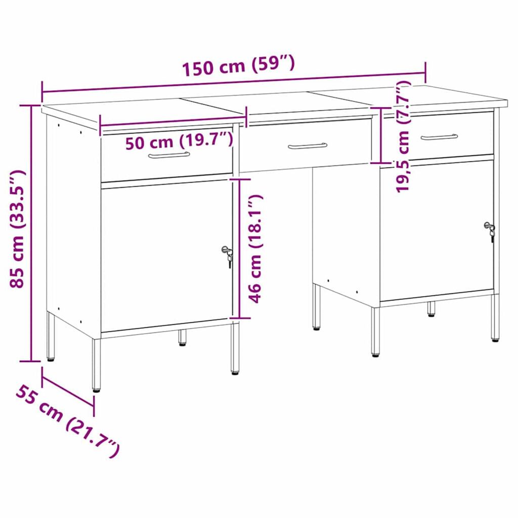 vidaXL Ντουλάπα Εργασίας με συρτάρι 3 pcs Μαύρο 150 x 55 x 85 εκ