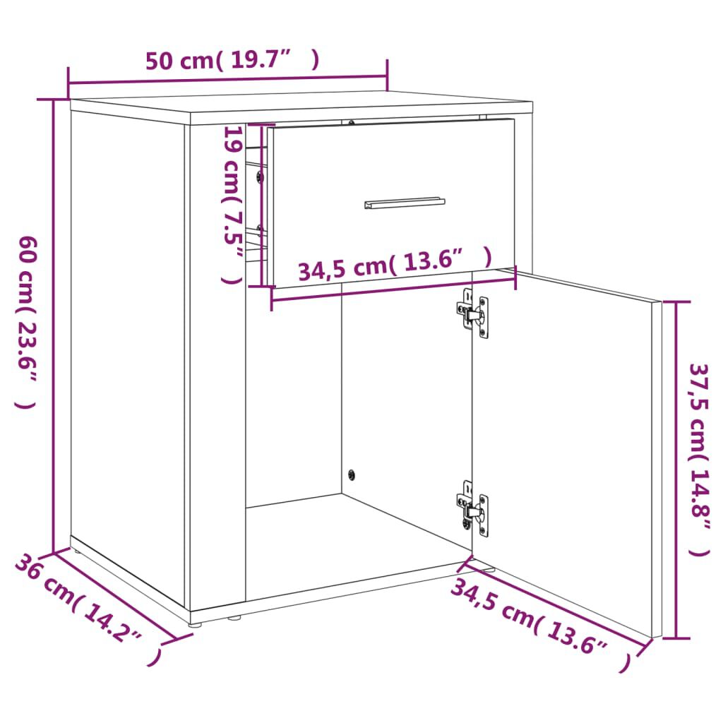 vidaXL Κομοδίνο Γκρι Σκυρ. 50 x 36 x 60 εκ. από Επεξεργασμένο Ξύλο