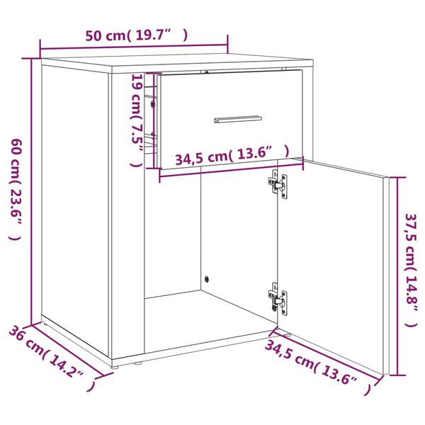 vidaXL Κομοδίνο Γκρι Σκυρ. 50 x 36 x 60 εκ. από Επεξεργασμένο Ξύλο