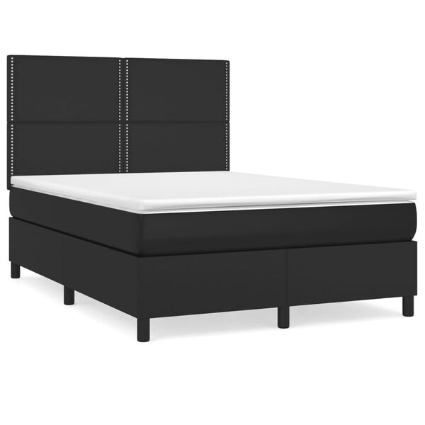 vidaXL Κρεβάτι Boxspring με Στρώμα Μαύρο 140x190εκ.από Συνθετικό Δέρμα