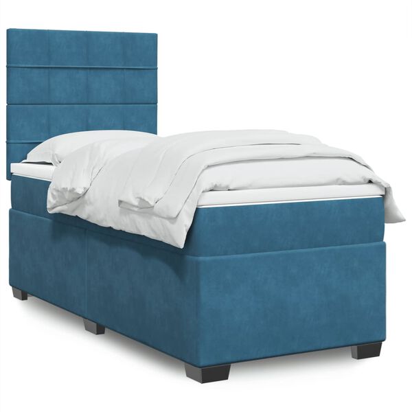 vidaXL Κρεβάτι Boxspring με Στρώμα Μπλε 90x200 εκ. Βελούδινο