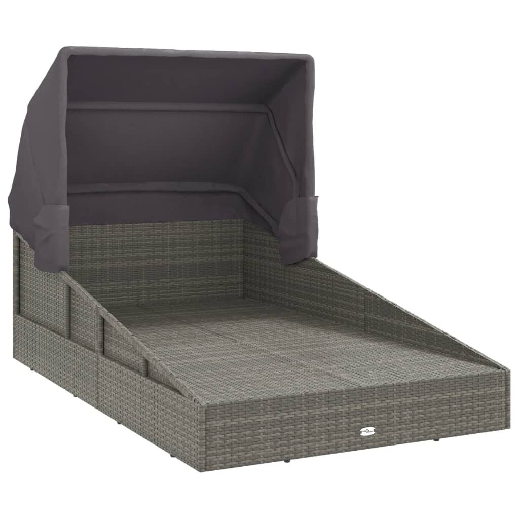 vidaXL Ξαπλώστρα με Πτυσσόμενη Οροφή Γκρι 200x114x128 εκ. Συνθ. Ρατάν