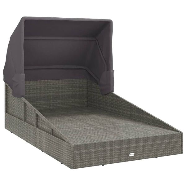 vidaXL Ξαπλώστρα με Πτυσσόμενη Οροφή Γκρι 200x114x128 εκ. Συνθ. Ρατάν
