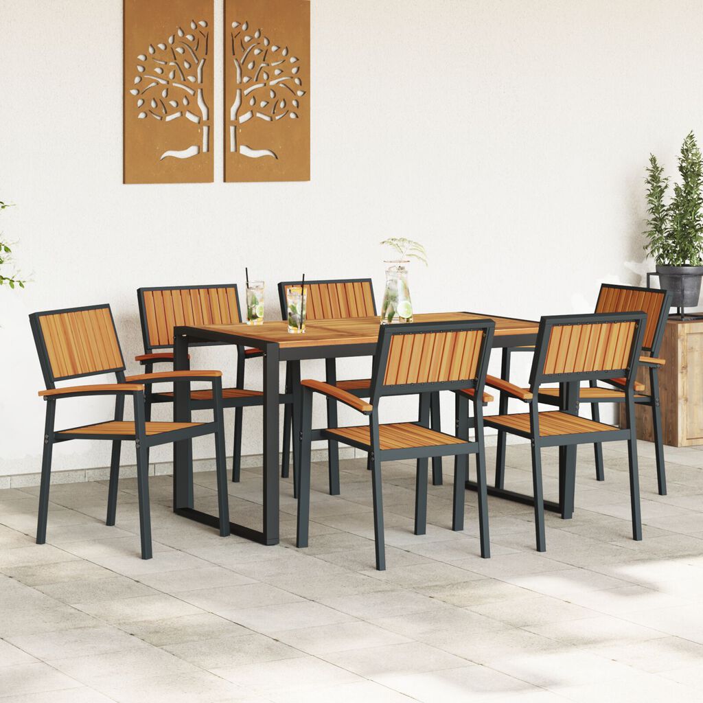 vidaXL Σετ Φαγητού 7 Τεμαχίων Solid Wood Acacia και Μετάλλου