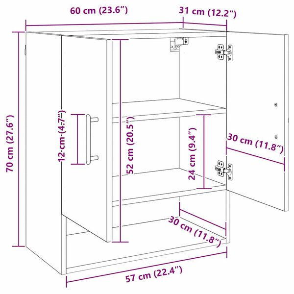 vidaXL Ντουλάπα Τοίχου artisan δρυς 60 x 31 x 70 εκ Επεξεργασμένο ξύλο