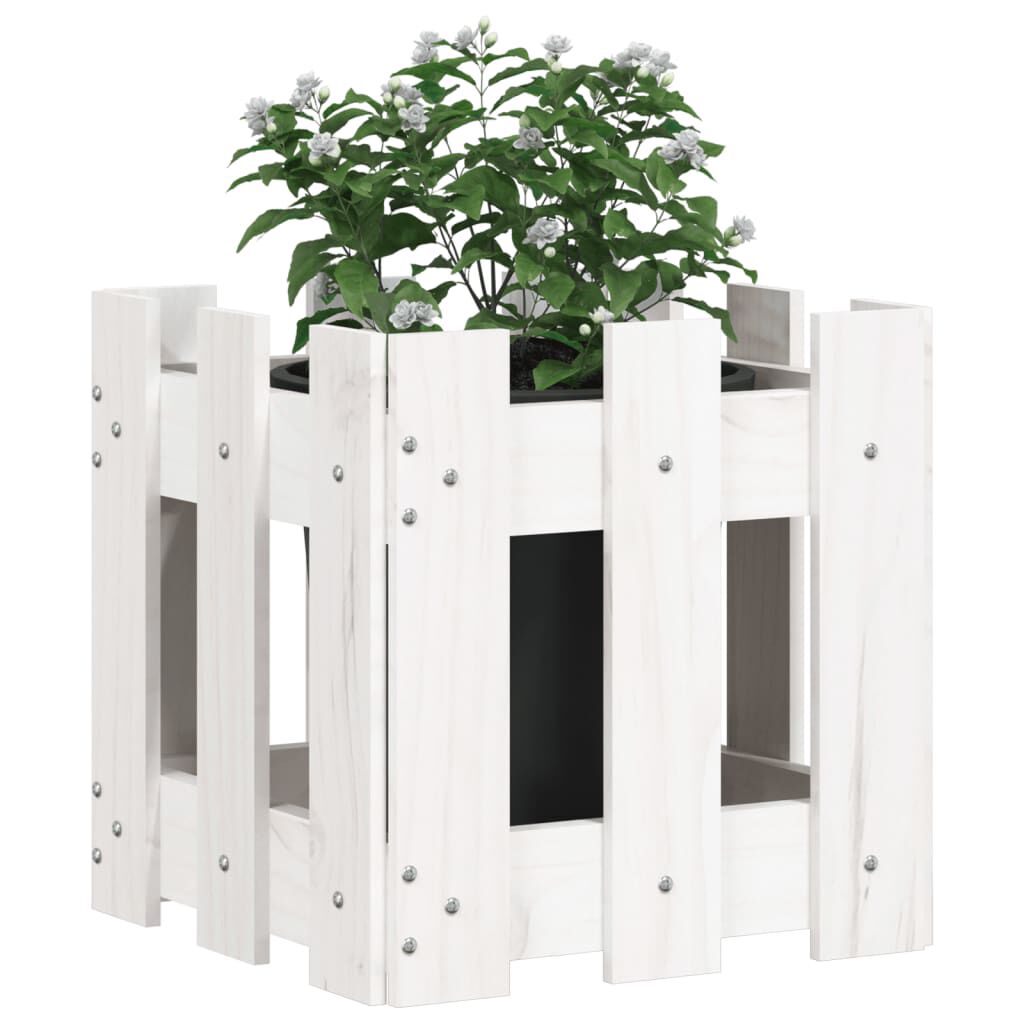 vidaXL Ζαρντινιέρα με Σχέδιο Φράχτη Λευκή 30x30x30 εκ. Μασίφ Πεύκο