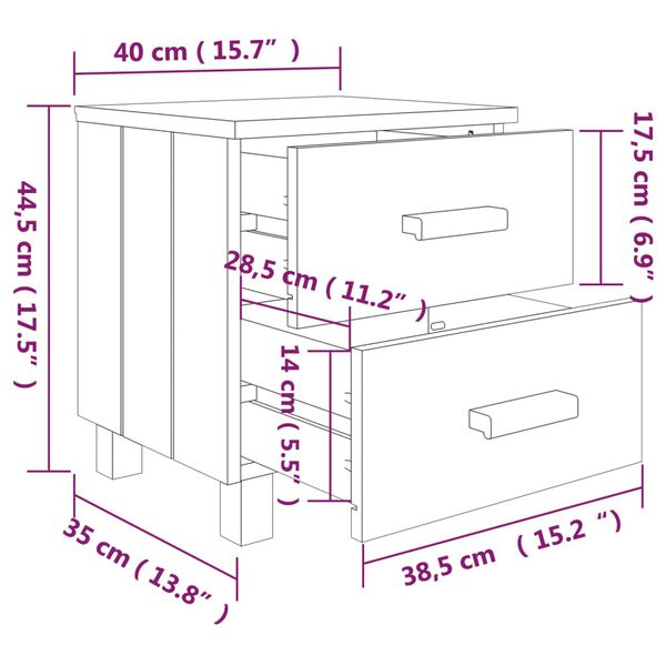 vidaXL Κομοδίνο HAMAR 2 Τεμ. Σκ. Γκρι 40x35x44,5εκ. Μασίφ Ξύλο Πεύκου