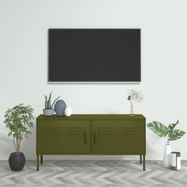 vidaXL Έπιπλο Τηλεόρασης Πράσινο Λαδί 105x35x50 εκ. από Ατσάλι