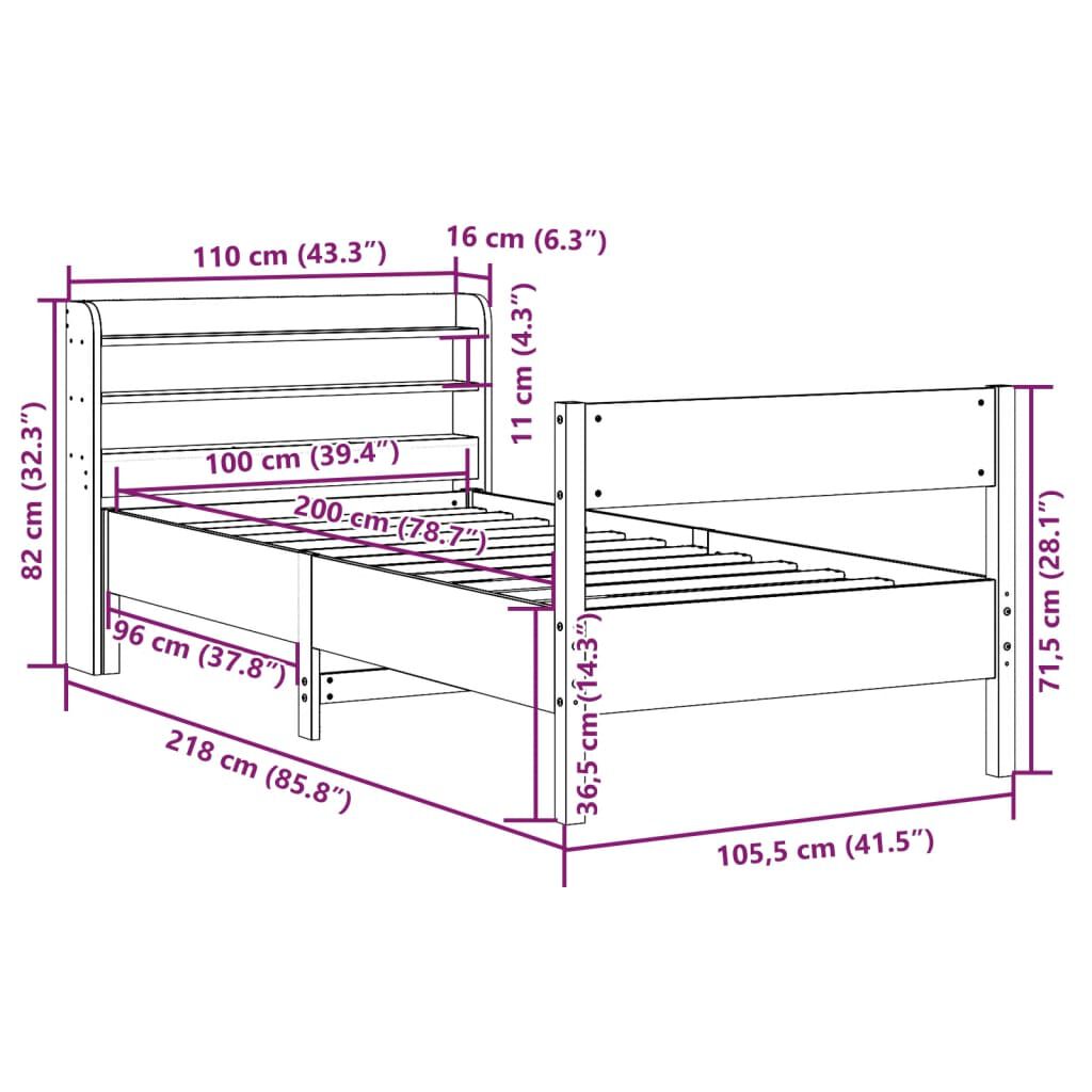 vidaXL Σκελετός Κρεβατιού Χωρίς Στρώμα Λευκό 100x200 εκ. Μασίφ Πεύκο