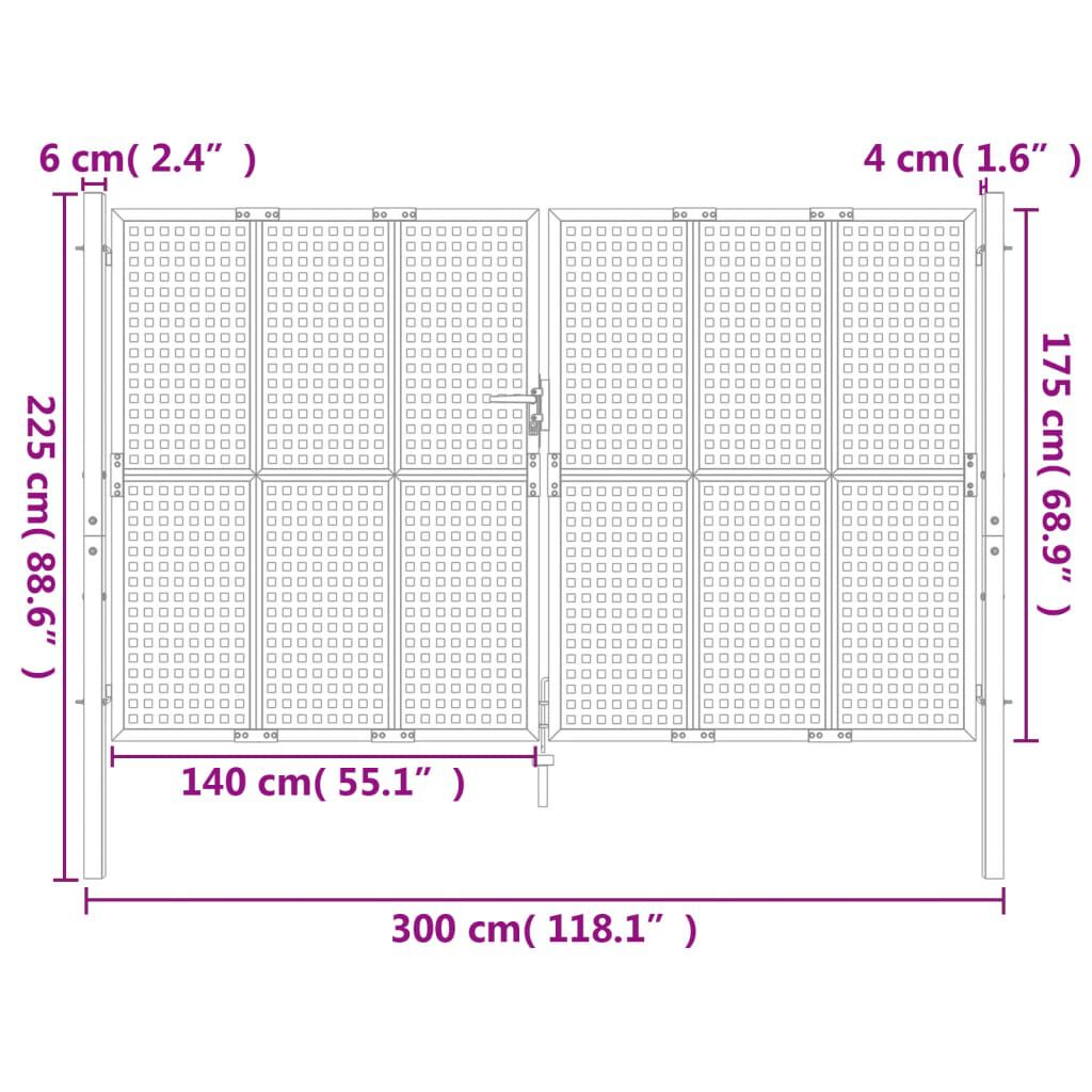vidaXL Πύλη Κήπου Ανθρακί 300 x 175 εκ. Ατσάλινη