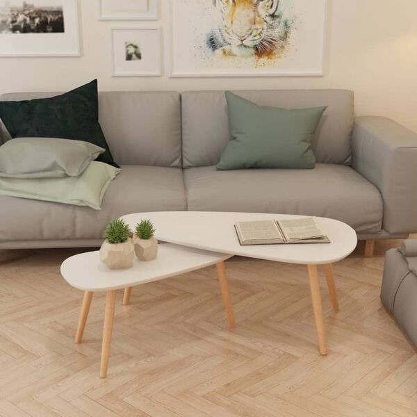 vidaXL Σετ Τραπεζάκια Σαλονιού 2 τεμ. Λευκά από Μασίφ Ξύλο Πεύκου