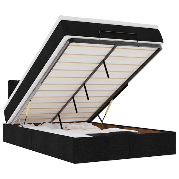 vidaXL Οθωμανικό κρεβάτι με στρώμα & LEDs Μαύρο 120x190 cm Ύφασμα