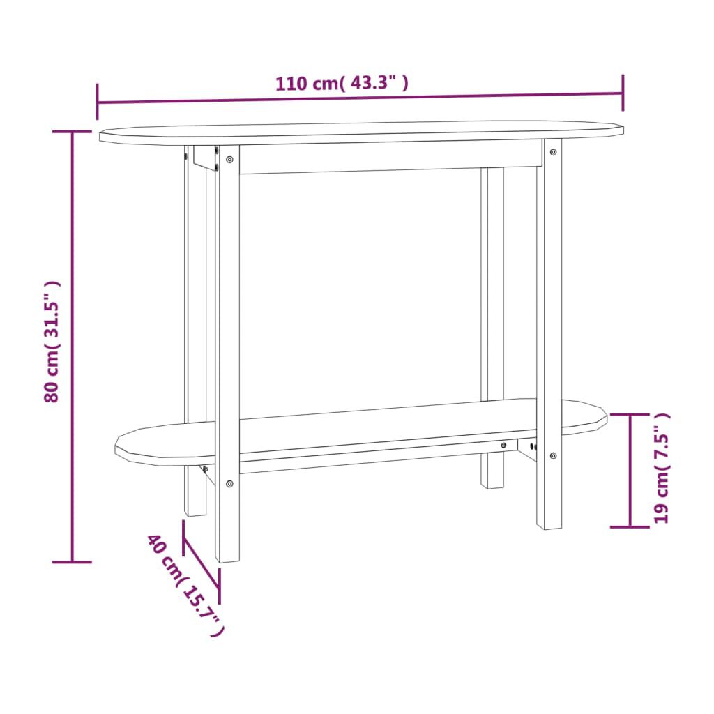 vidaXL Τραπέζι Κονσόλα Μαύρο 110 x 40 x 80 εκ. από Μασίφ Ξύλο Πεύκου