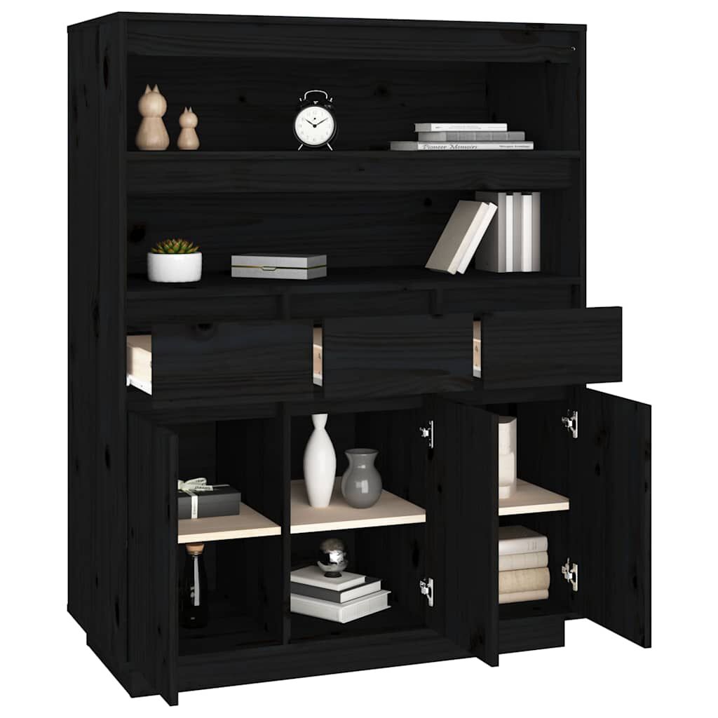 vidaXL Ντουλάπι Ψηλό Μαύρο 89x40x116,5 εκ. από Μασίφ Ξύλο Πεύκου