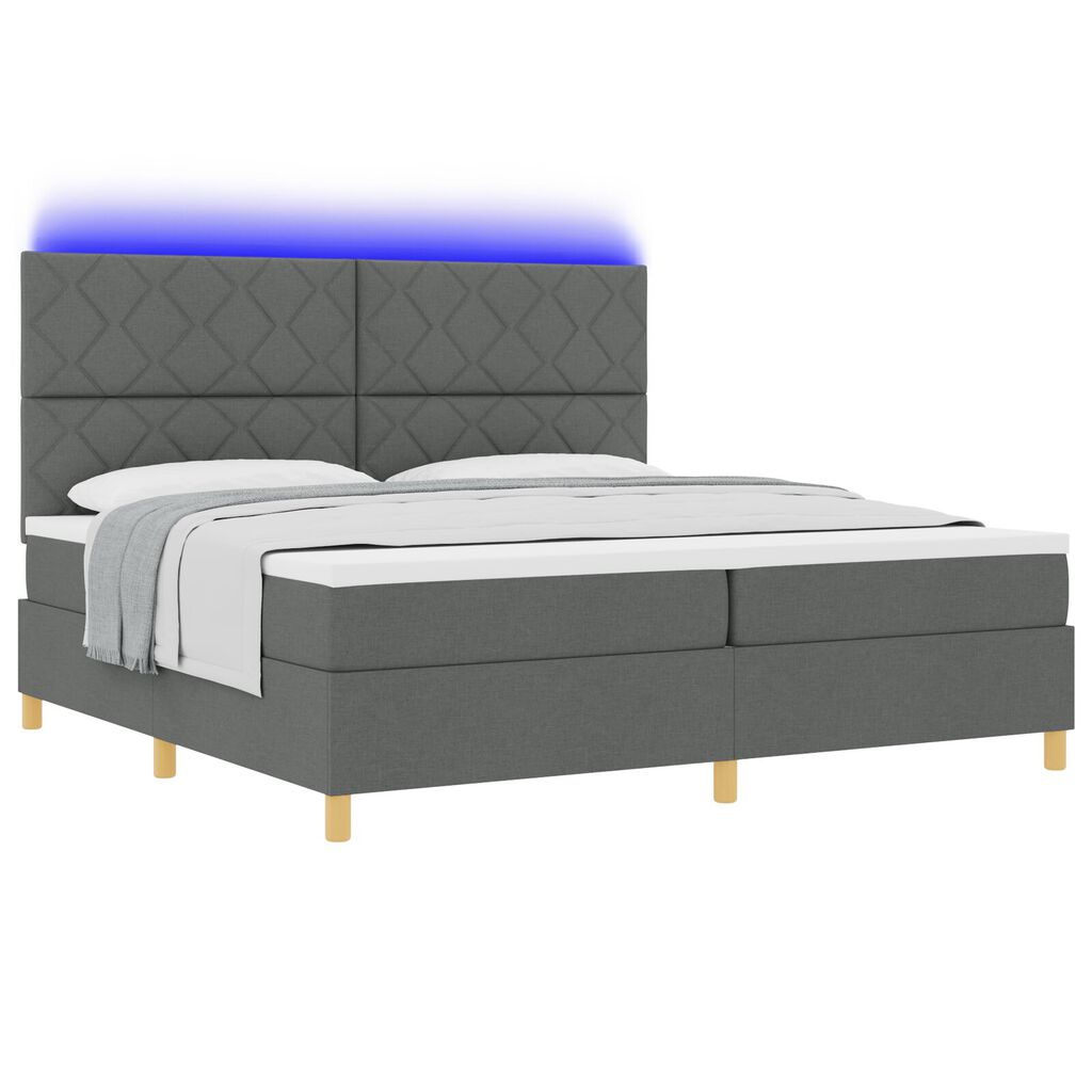 vidaXL Κρεβάτι με Ελατήριο και Στρώμα & LED Σκούρο Γκρι 200x200 εκ Ύφασμα
