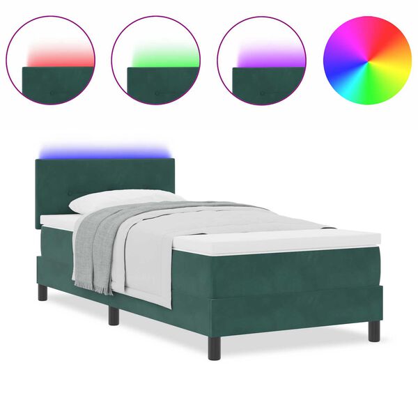 vidaXL Κρεβάτι με ελατήρια Σκούρο πράσινο 90 x 190 cm Βελούδο