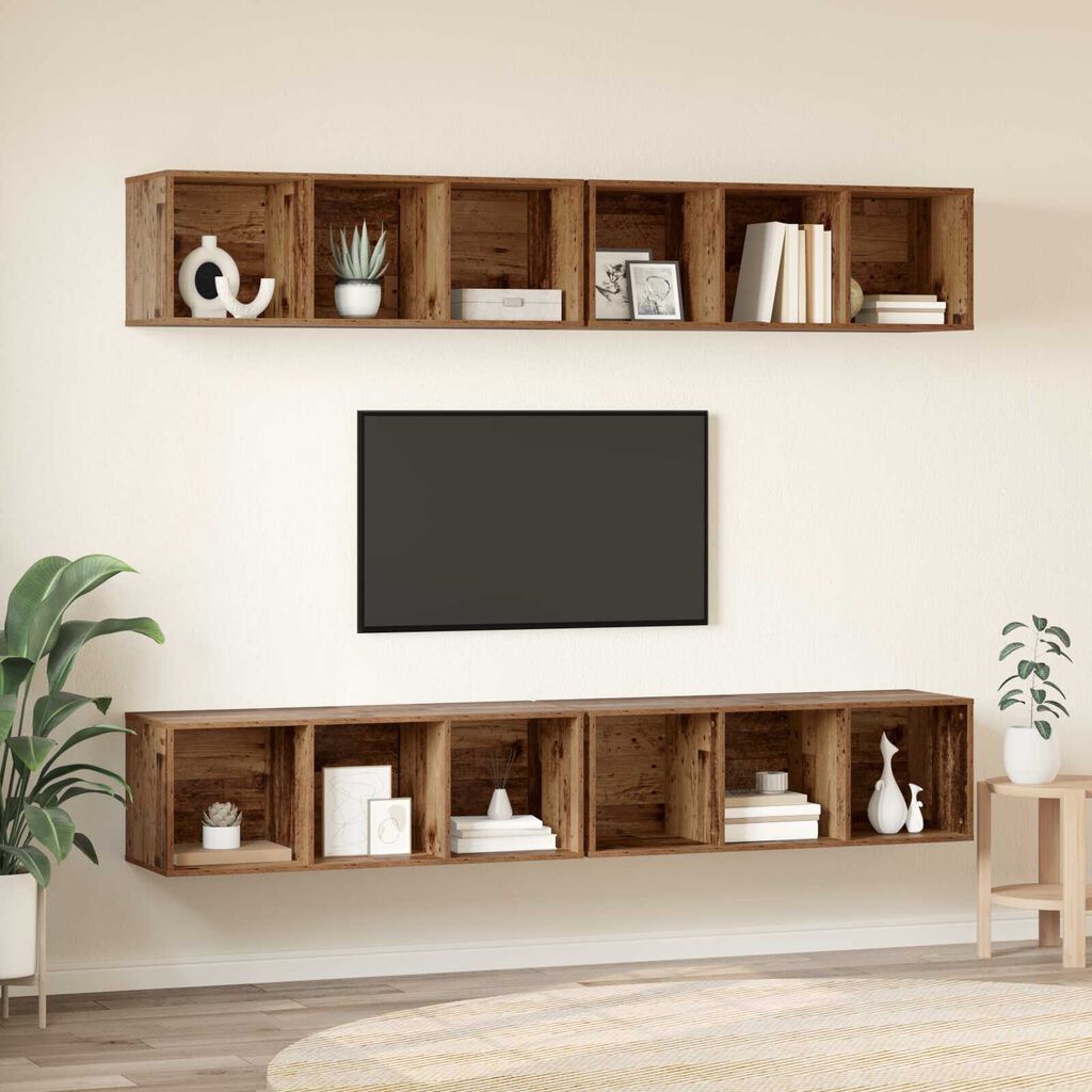 vidaXL Τηλεοπτική Κάβα Τοίχου 4 pcs Παλιό ξύλο 37 x 37 x 107.5 εκ