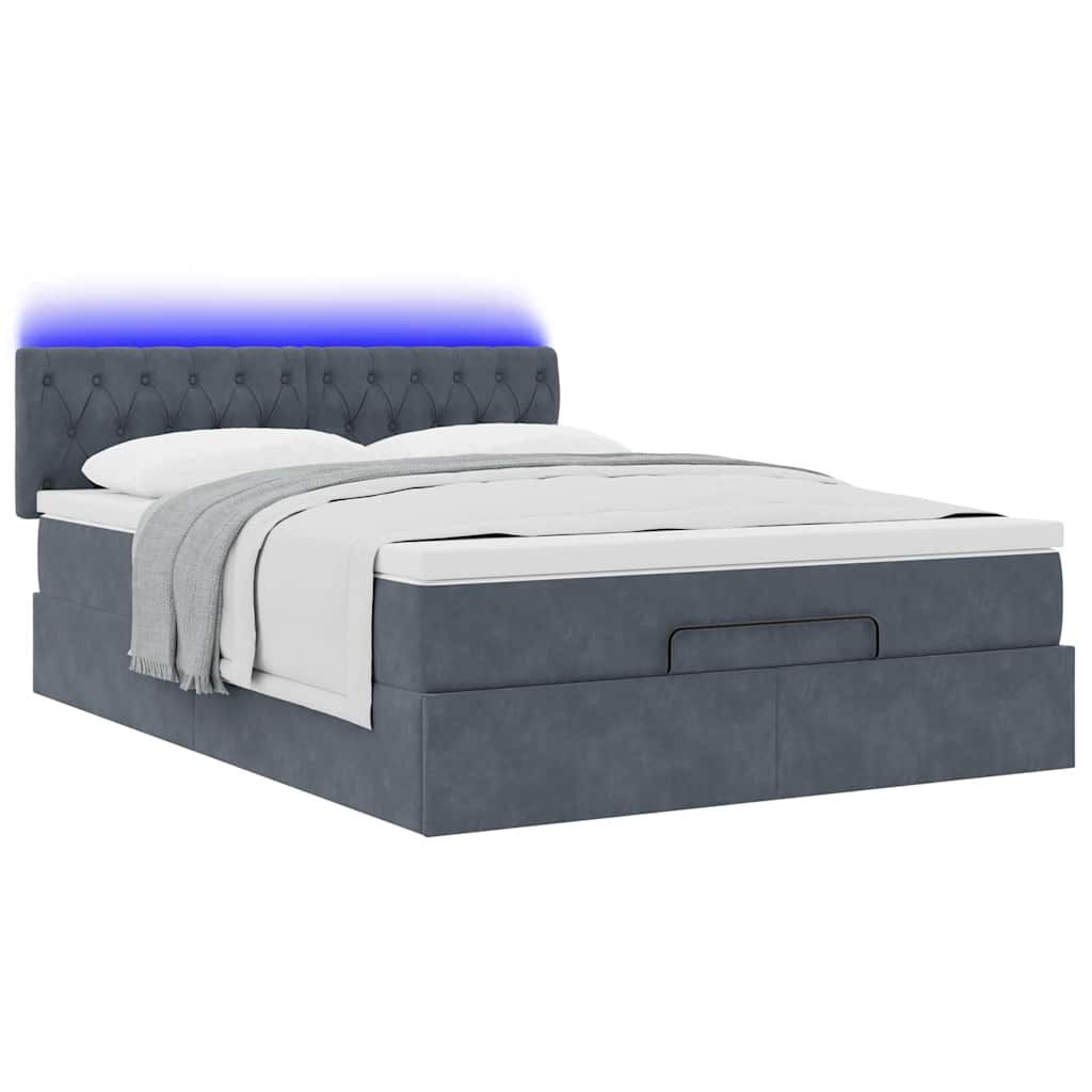 vidaXL Οθωμανικό κρεβάτι με στρώμα & LEDs Σκούρο γκρι 140x190cm Velvet