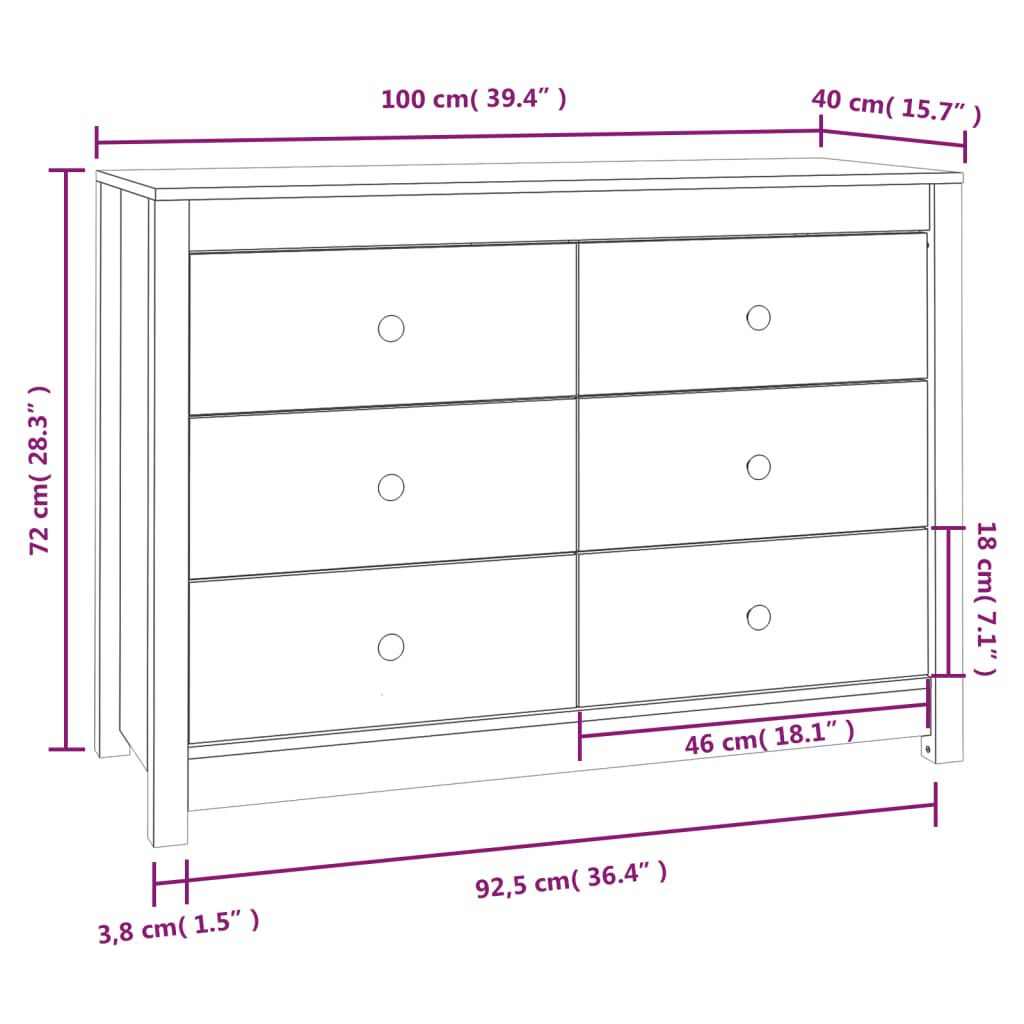 vidaXL Βοηθητικό Ντουλάπι Καφέ Μελί 100x40x72 εκ.από Μασίφ Ξύλο Πεύκου