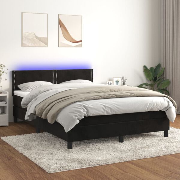 vidaXL &Kappa;&rho;&epsilon;&beta;ά&tau;&iota; Boxspring &mu;&epsilon; &Sigma;&tau;&rho;ώ&mu;&alpha; & LED &Mu;&alpha;ύ&rho;&omicron; 140x190 &epsilon;&kappa;. &Beta;&epsilon;&lambda;&omicron;ύ&delta;&iota;&nu;&omicron;