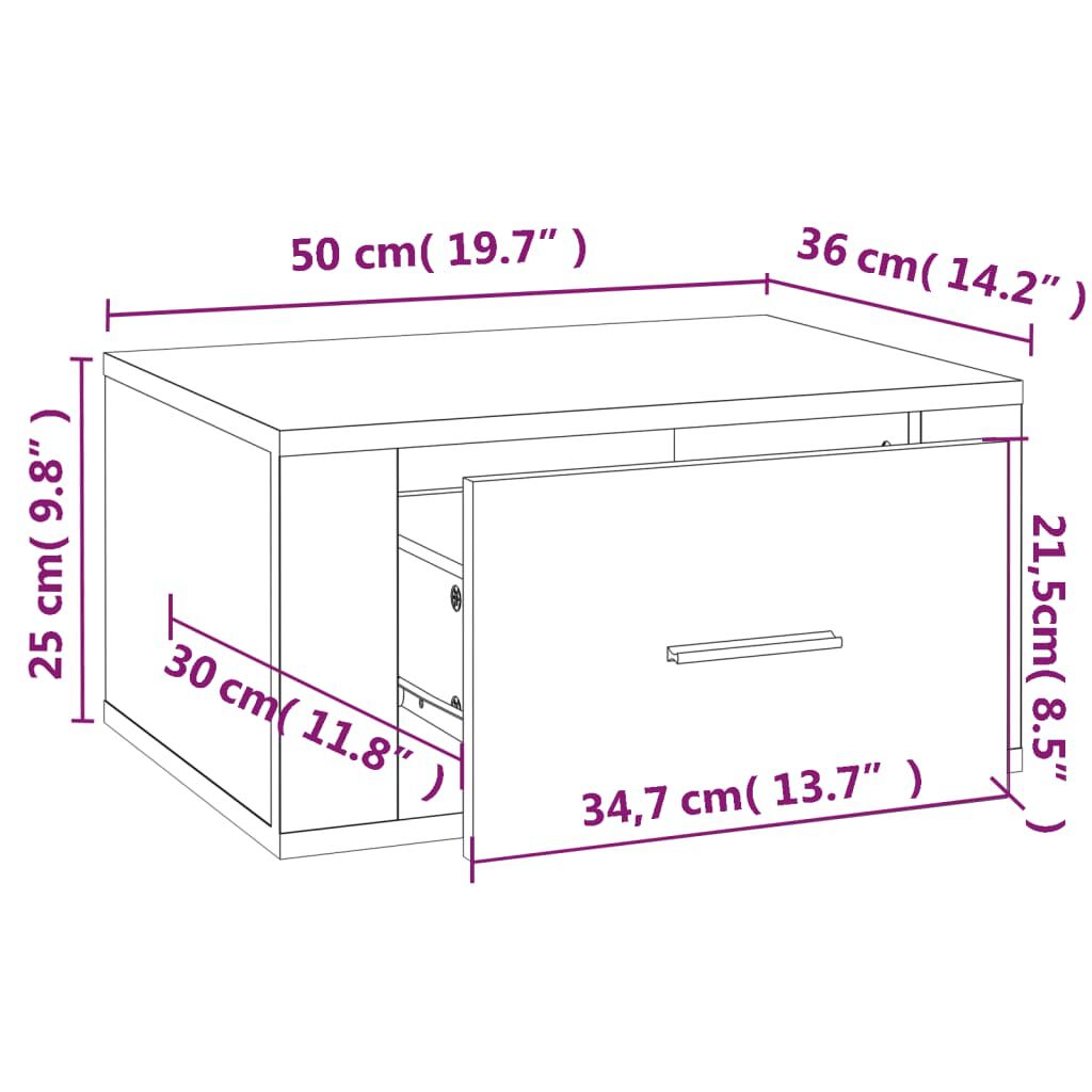 vidaXL Κομοδίνο Επιτοίχιο Γυαλιστερό Λευκό 50 x 36 x 25 εκ.