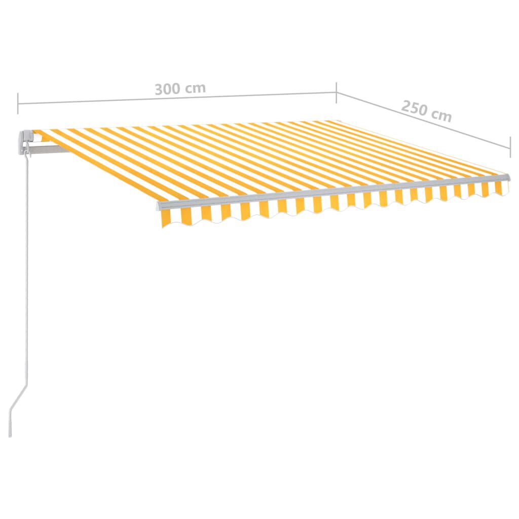 vidaXL Τέντα Συρόμενη Χειροκίνητη με LED Κίτρινο/Λευκό 300 x 250 εκ.