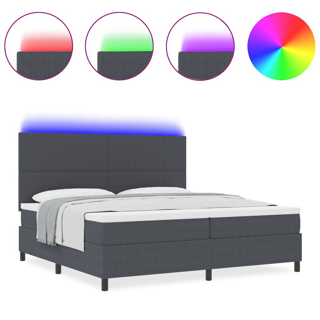 vidaXL Κρεβάτι με Στρώμα & LED Σκούρο Γκρι 200x200 εκ. Βελούδινο ύφασμα