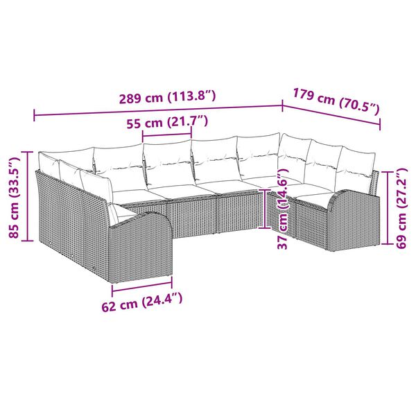 vidaXL Σετ Καναπέ Κήπου 9 pcs Καφέ Πολυ ράταν