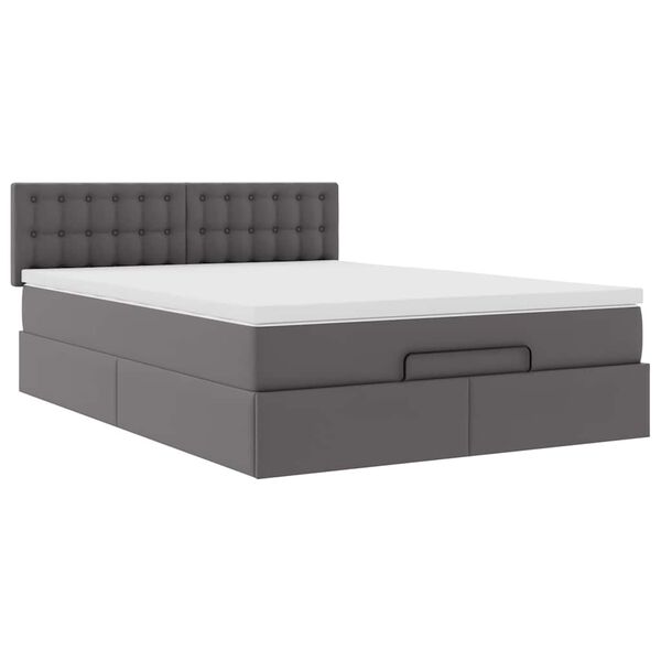 vidaXL Οθωμανικό κρεβάτι με στρώματα & LEDs Γκρι Faux Leather